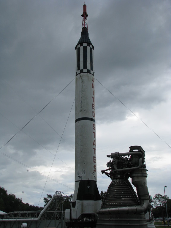 JSC's version of the Rocket Garden with a Mercury-Redstone rocket and a F-1 engine. The F-1 remain the largest single-chamber liquid fuel engine ever flown; five of them powered the Saturn V's first stage. I loved this article about how some engineers reverse engineered an F-1 engine and hot fired its gas generator (video).