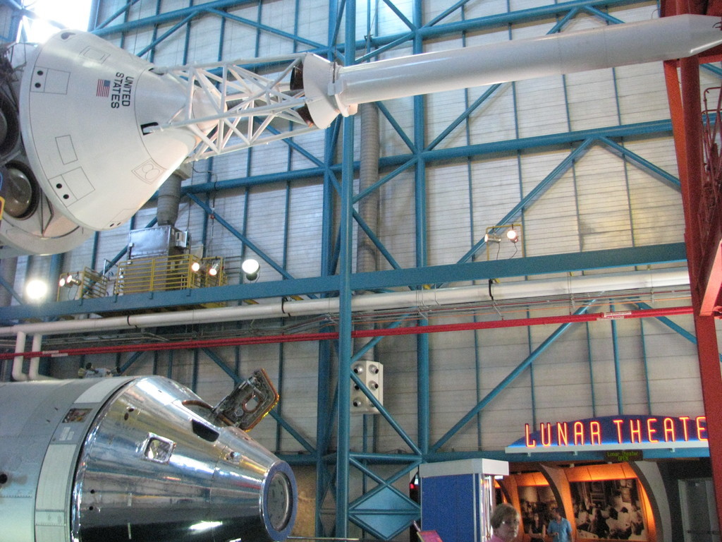 Top: Command Module mock-up with the Launch Escape System on the far right.Bottom: (possibly original?) Command and Service Module.