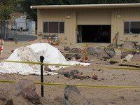 The Mars Yard with some construction work. Curiosity's twin is peaking out of her garage!