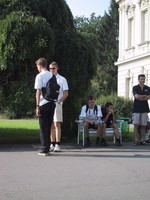 relaxing on the benches