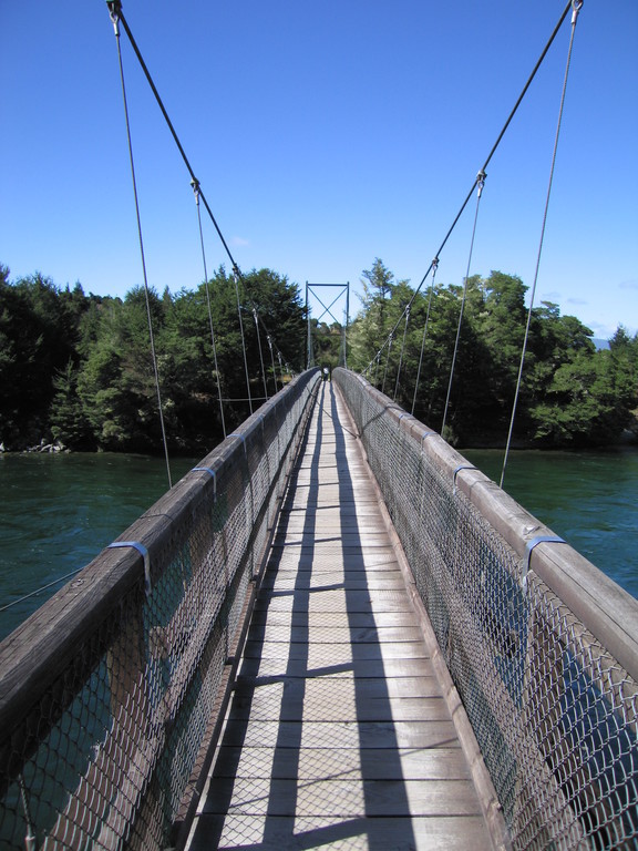 Swingbridge at Rainbow Reach, where most people finish the Kepler Track