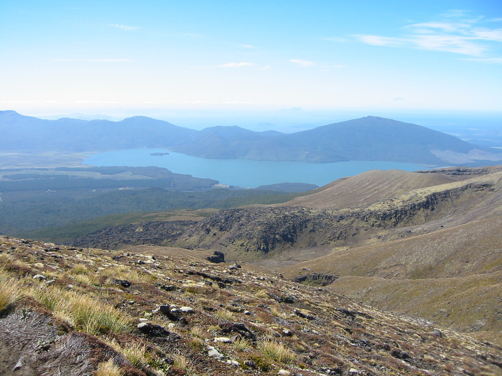 view north-west onto Lake Rotoaira and (huge, in the background) Lake Taupo
