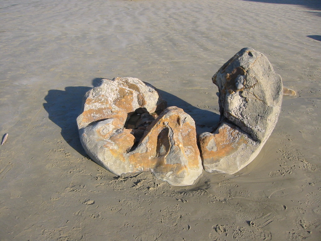 Moeraki Boulders on my way to Dunedin; this particular specimen isn't in the best spheroid shape any more though.