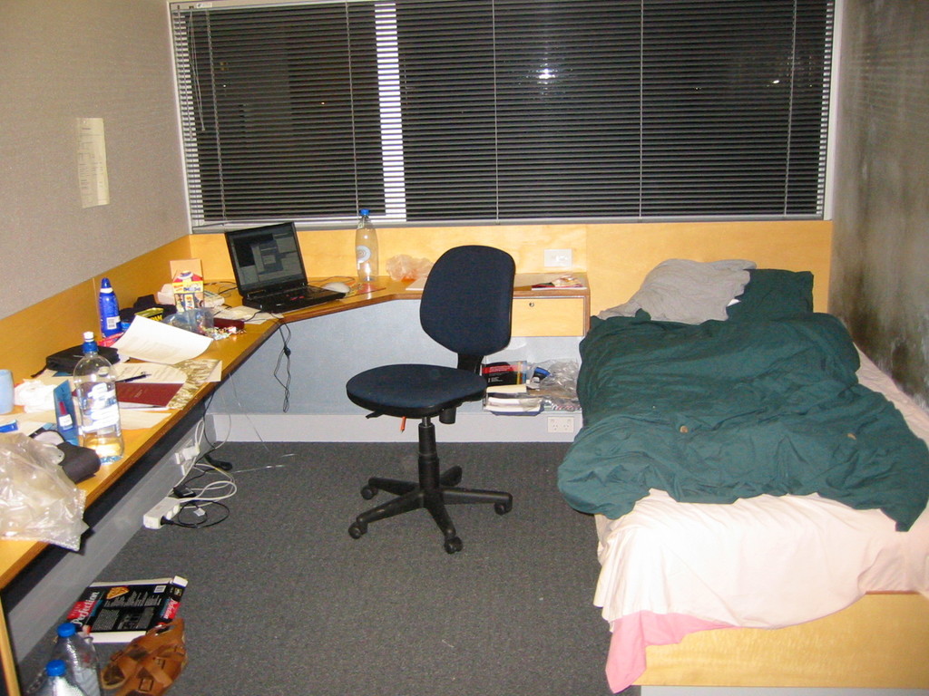 My first room in flat 45 of Ilam Village, untidy as always. The wall on the right is naked concrete, without paint or whatsoever. Besides that, the room was awesome and very spacious.