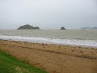 The normally beautiful Bay of Islands in foggy and rainy weather.