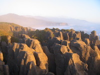 Pancake rocks at dusk