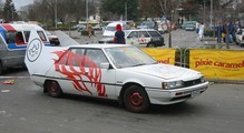 My old car (note the smashed left headlight), participating at the undie 500 for rdu 98.5 fm.